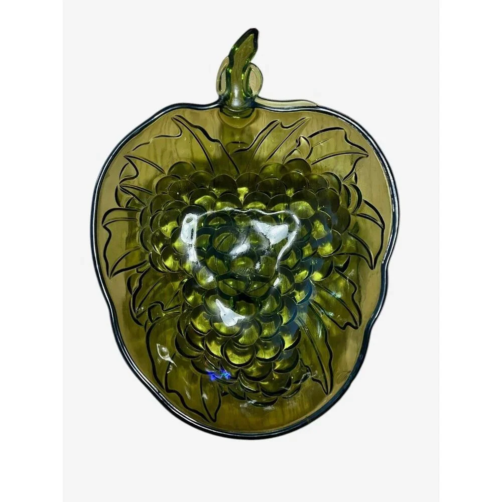 Vintage Carnival Indiana Glass Large Green Grape Cluster Pattern Fruit Bowl‎ 13